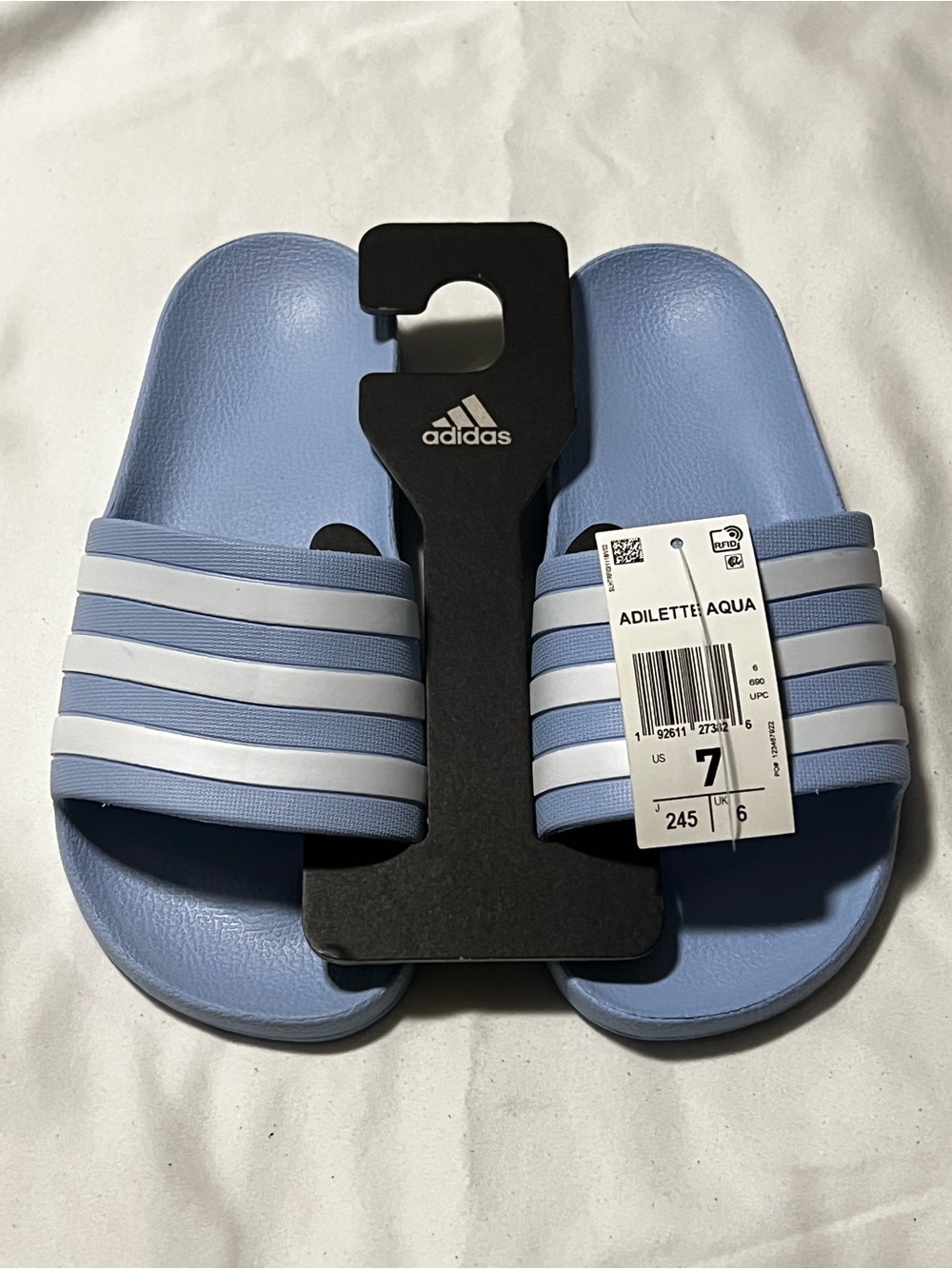 Adidas Adilette Aqua Slides Blue/White Women’s Size 7 NWT w/ Box - Picture 3 of 4